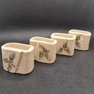 Ceramic Christmas Napkin Rings - Christmas Ivy and Holly-Set of 4